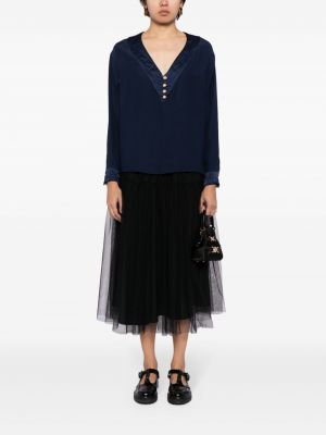 Jedwabna bluzka z perełkami Chanel Pre-owned niebieska