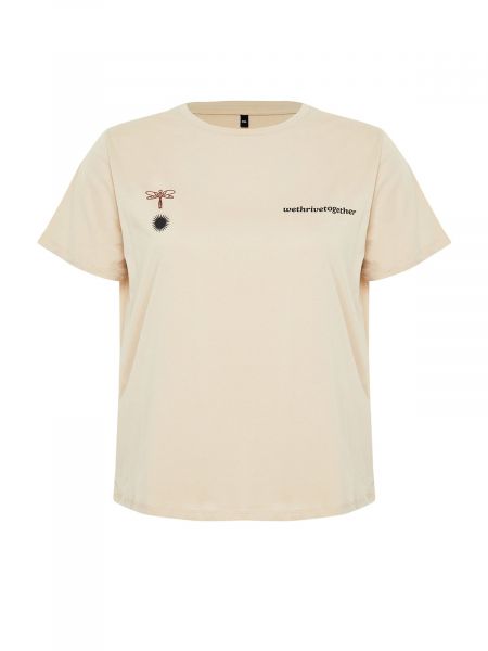 Dzianinowa koszulka z nadrukiem Trendyol beżowa