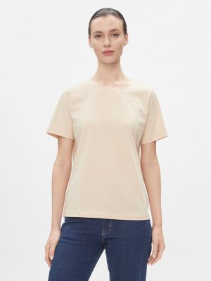 Medvilninis marškinėliai Calvin Klein smėlinė