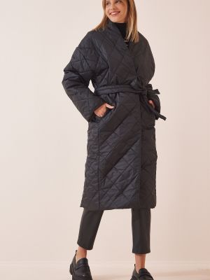Oversized prešívaný kabát so šálovým golierom Happiness İstanbul čierna