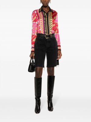 Raštuota džinsiniai marškiniai Versace Jeans Couture rožinė