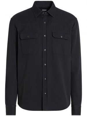 Βαμβακερό πουκάμισο τζιν Zegna μαύρο