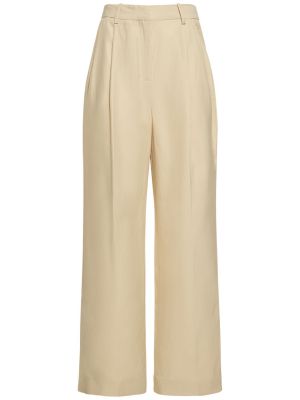 Pantalones rectos de lino de viscosa Loulou Studio beige