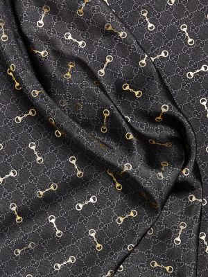 Sciarpa di seta di seta con stampa Gucci nero