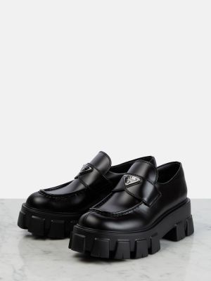 Δερμάτινα loafers με πλατφόρμα Prada μαύρο