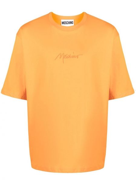 Памучна тениска бродирана Moschino оранжево