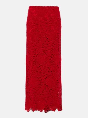 Jupe longue en laine en dentelle Valentino rouge
