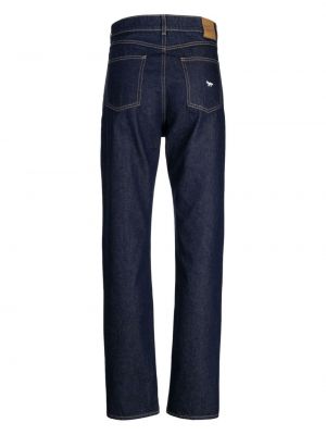 Haftowane proste jeansy Maison Kitsune niebieskie
