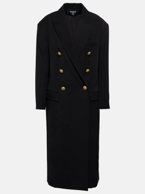 Oversized vlněný kabát Balmain černý