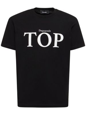 T-shirt di cotone con stampa in jersey Dsquared2 nero