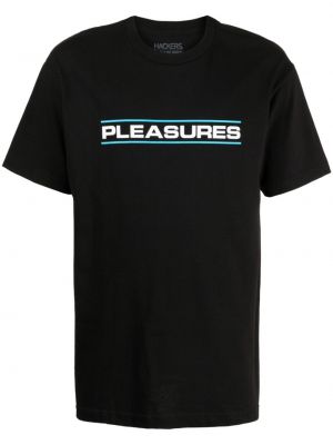 Памучна тениска Pleasures черно