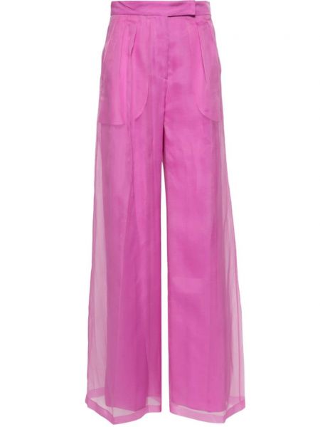 Prozirne svilene hlače ravnih nogavica Max Mara ružičasta
