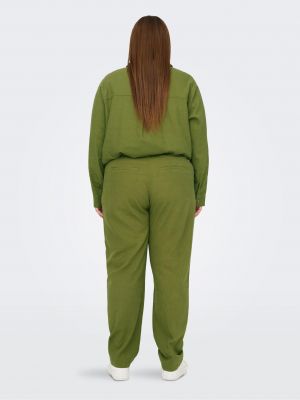 Lněné kalhoty Only Carmakoma zelené