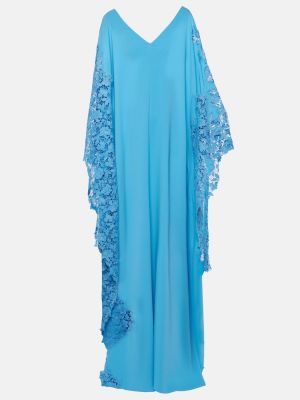 Jedwabna sukienka długa koronkowa Oscar De La Renta niebieska