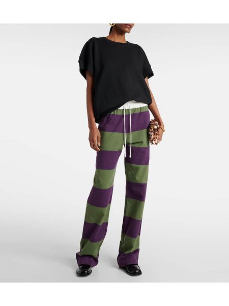 Pruhované bavlněné rovné kalhoty Dries Van Noten fialové