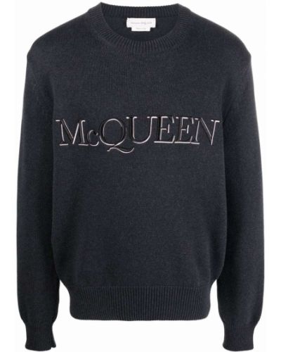 Strikket brodert lang genser Alexander Mcqueen grå