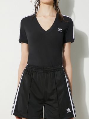 Laza szabású magas derekú sport rövidnadrág Adidas Originals fekete