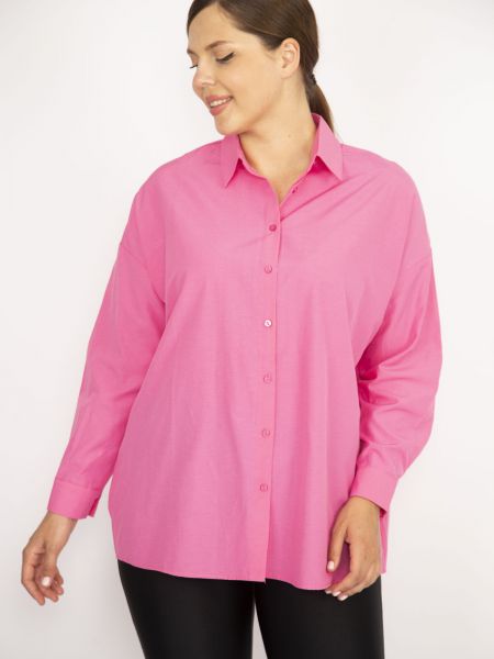 Marškiniai su sagomis ilgomis rankovėmis şans rožinė