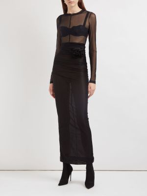 Tylové květinové dlouhá sukně jersey Dolce & Gabbana černé