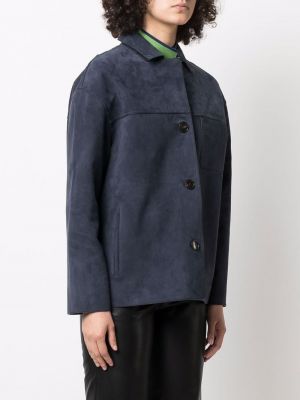 Semišová dlouhá bunda s knoflíky Yves Salomon modrá