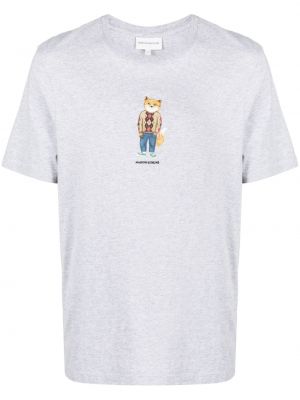 T-shirt en coton à imprimé à motif mélangé Maison Kitsuné gris
