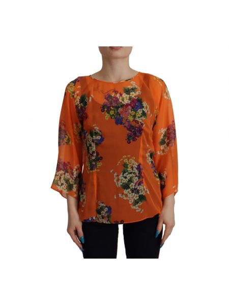 Bluzka w kwiatki z długim rękawem Dolce And Gabbana pomarańczowa