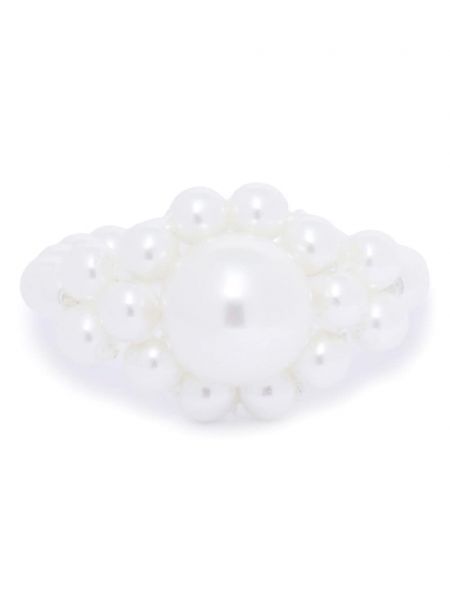 Žiedas su perlais su karoliukais Simone Rocha balta