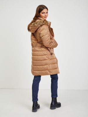 Zimný kabát s kožušinou s kapucňou Guess hnedá