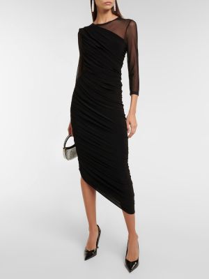 Aszimmetrikus hálós midi ruha Norma Kamali fekete