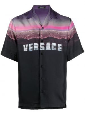 Svilena srajca s potiskom Versace črna