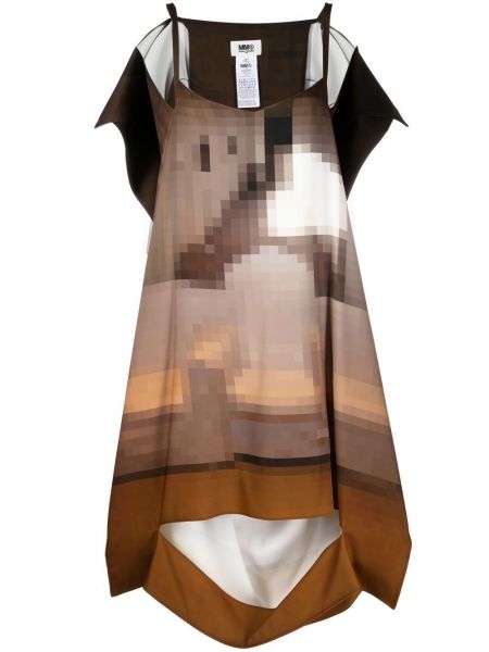 Drapované koktejlové šaty bez rukávů Mm6 Maison Margiela hnědé