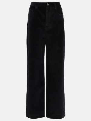 Manšestrové kalhoty s vysokým pasem Brunello Cucinelli černé