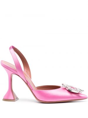 Pantofi cu toc din satin Amina Muaddi roz