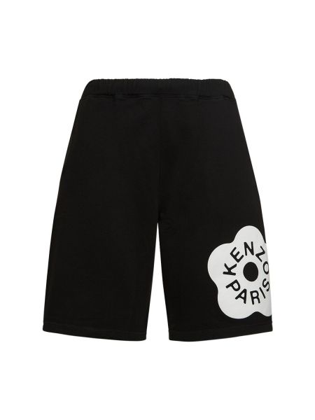Bombažne kratke hlače s cvetličnim vzorcem Kenzo Paris črna