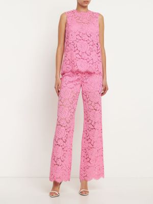 Панталон с висока талия с дантела Dolce & Gabbana розово