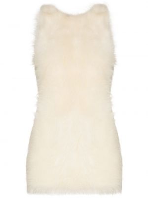 Кожа коктейлна рокля без ръкави Saint Laurent бяло