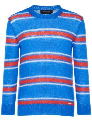 Пуловер на райета от мохер Dsquared2 синьо