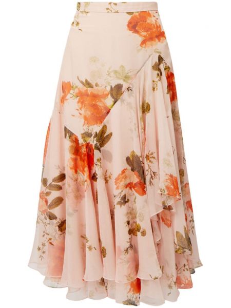 Svileni suknja koja se širi s cvjetnim printom s printom Erdem