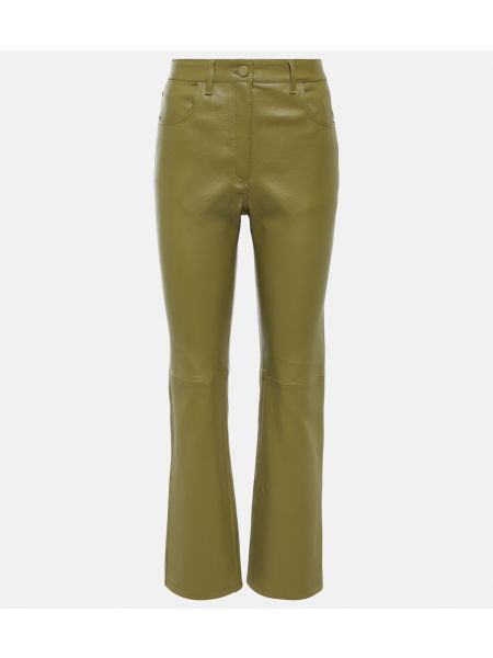 Кожаные прямые брюки Joseph зеленые