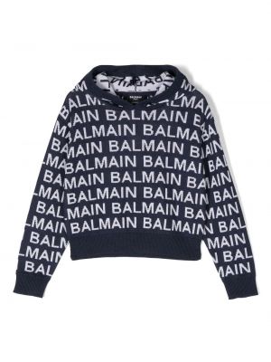 Printti pitkä villapaita tytöille Balmain Kids sininen