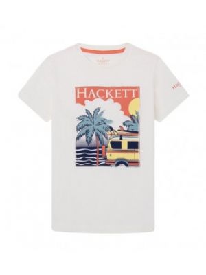 T-shirt en coton à imprimé avec manches courtes Hackett London blanc