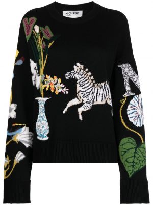 Volneni pulover z vezenjem Monse črna