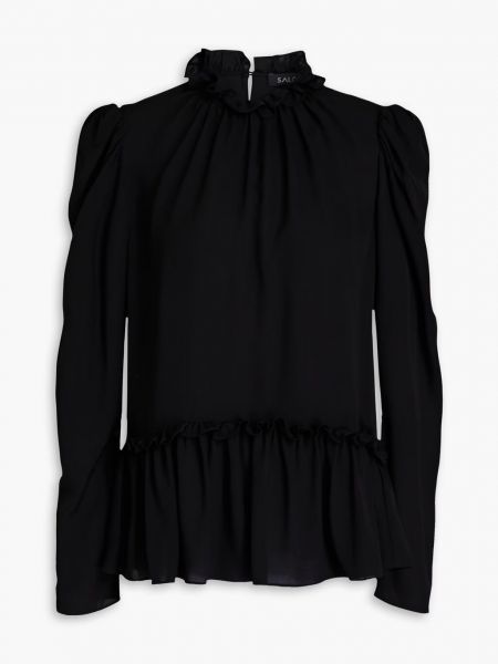 Блуза из шелкового крепдешина с рюшами Saloni черный