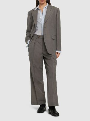 Mohérové vlněné kalhoty s tropickým vzorem Auralee šedé