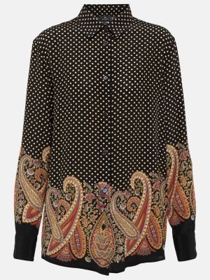 Bodkovaná hodvábna košeľa s paisley vzorom Etro čierna