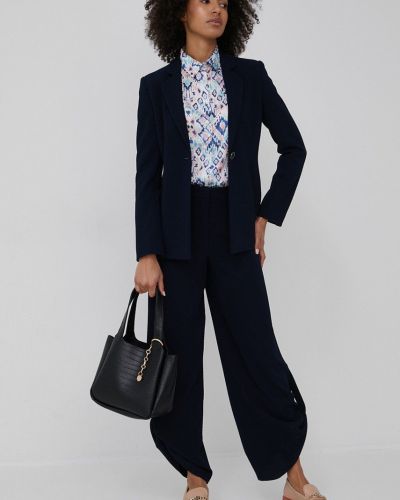 Emporio Armani pantaloni femei, culoarea albastru marin, lat, high waist