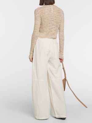 Pantalones de lino de algodón bootcut Acne Studios blanco