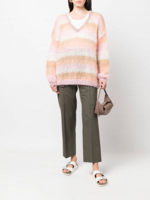 Gradienta krāsas džemperis ar v veida izgriezumu Rose Carmine