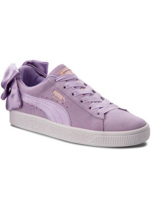 Sneakerși cu funde din piele de căprioară Puma Suede violet