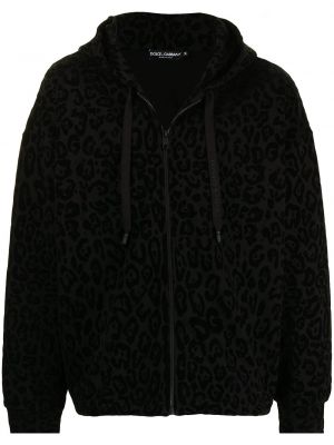 Hoodie mit reißverschluss mit print mit leopardenmuster Dolce & Gabbana schwarz